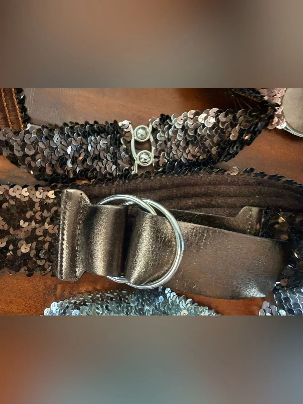 Bundle of 8 Sequin Elastic Waist Belts in Gold, Silver, Black and Brown
